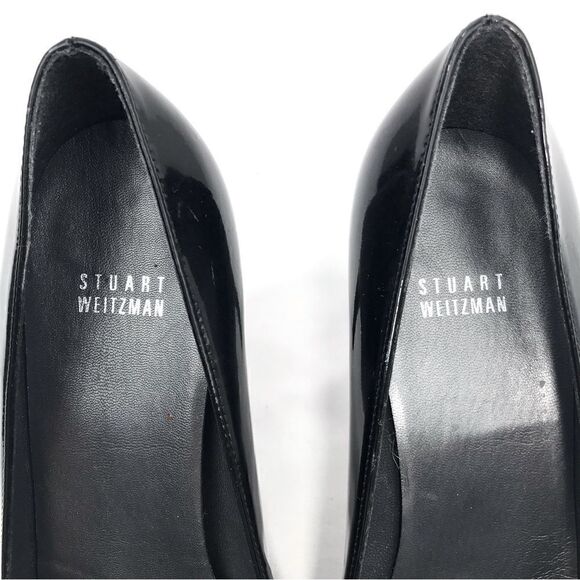 Stuart Weitzman Black Patent Leather Open Toe Classic Heels - Picture 9 of 13